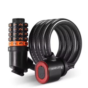 Zapięcie rowerowe stalowa linka na szyfr blokada do roweru lampka tylna led