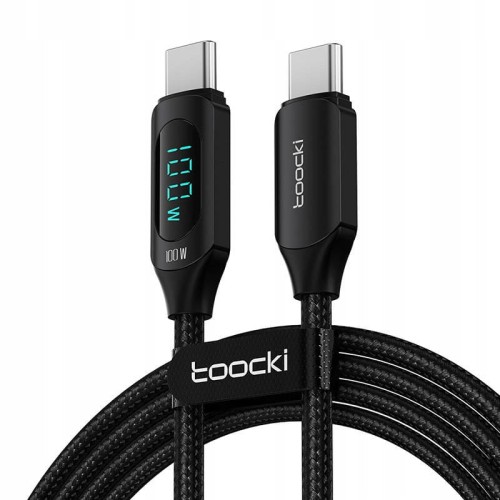 Kabel USB-C do USB-C 100W  PREMIUM wyświetlacz LCD czarny
