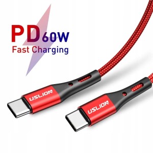 Kabel USB-C do USB-C 60W 1 metr szybkie ładowanie PREMIUM czerwony