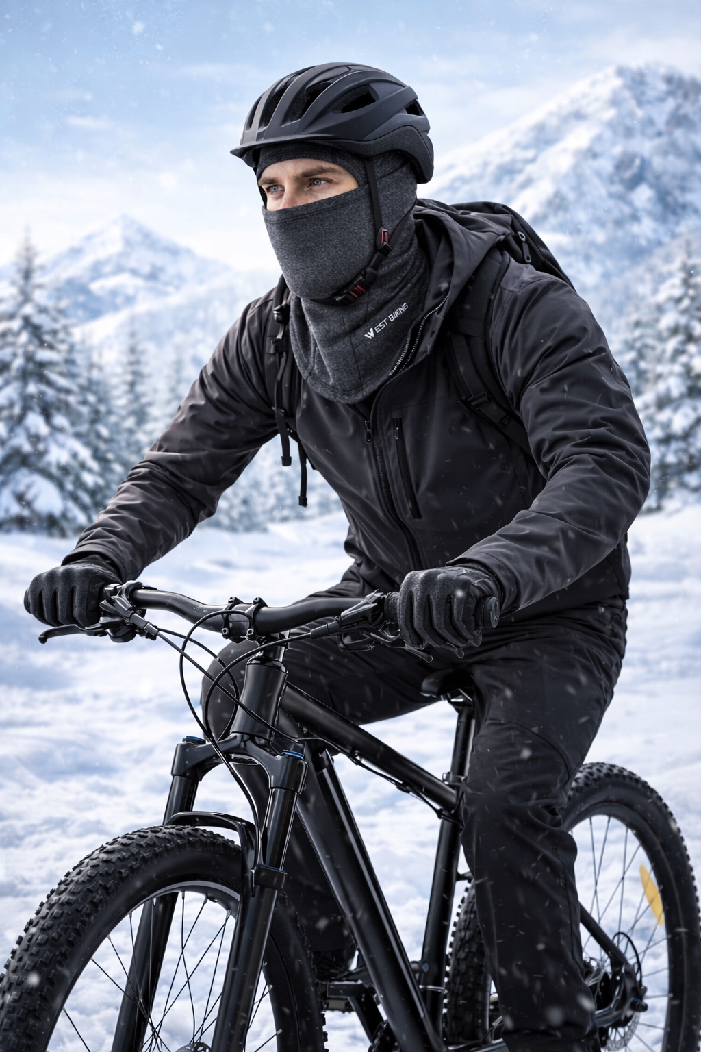 Rowerzysta w kominiarce pod kaskiem